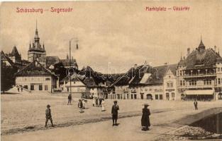 Segesvár, Vásártér, H. Girschy és Josef Girschy üzlete / market place, shops