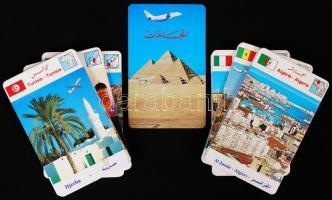 1996 1 pakli utazási témájú 46 lapos kártyajáték, a Tunisair célállomásaival, a leírások arab, francia és angol nyelven