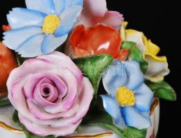 Herendi kézzel festett nagy virágcsokor, sérült, jelzett, m: 15 cm, d: 13 cm