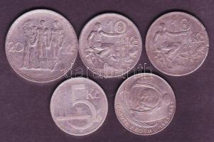 Csehszlovákia 1929-1981. klf Ag pénzek 5K, 10K (2x), 20K, 100K T:2,3 ph