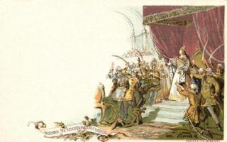 6 db RÉGI használatlan díjjegyes litho történelmi magyar városképes és motívumlap, szignós (Morelli,...