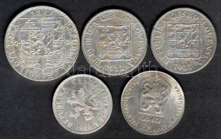Csehszlovákia 1929-1981. klf Ag pénzek 5K, 10K (2x), 20K, 100K T:2,3 ph