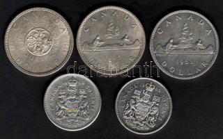 Kanada 1963-65. 50c Ag (2x), 1$ Ag "Kenu" (2x) 1$ Ag "Quebec" T:2