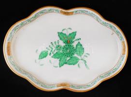 Herendi Apponyi mintás porcelán tálka, apró kopásnyomokkal, kézzel festett, jelzett, 13,5×9×1 cm