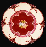 Szecessziós lábas kínáló, kézzel festett mázas kerámia, apró hajszálrepedésekkel, jelzett, m:13 cm, ...