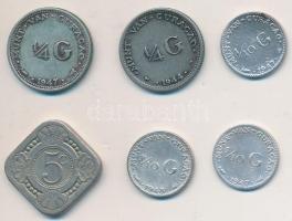 Curacao 1944-1947. 1/4G Ag (3x) + 1947-1948. 1/10G Ag (3x) + 1948. 5c Cu-Ni T:2,2- Curacao 1944-1947. 1/4 Gulden Ag (3x) + 1947-1948. 1/10 Gulden Ag (3x) + 1948. 5 Cents Cu-Ni C:XF,VF