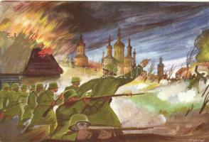 Birta Pál árkászszakasz-anyagkezelő rajtaütése / WWI Hungarian military postcard s: Jeges Ernő (EK)