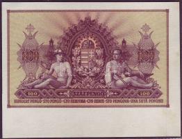 1943. 100P "Szálasi" bal alsó ívszél igen erősen elcsúszott alapnyomattal T:I