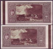 1945. 50P csak hátlapi nyomat, jobb és bal ívszél széles barna festékcsíkkal T:I