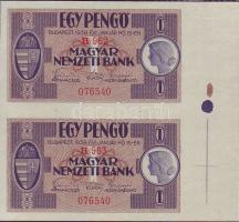 1938. 1P függőleges pár. jobb ívszél illesztőkereszttel, színpróbával T:I