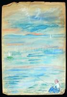 Mannheim Róza (1880-1965): Siófok. Akvarell, papír, jelzett, szakadásokkal, 43×30 cm
