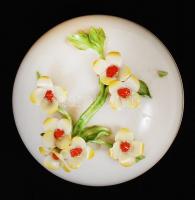 Herendi virágokkal díszített bonbonier, sérült, m: 8 cm, d: 9,5 cm