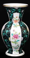 Herendi kézzel festett porcelán Siang Noir váza, hibátlan, jelzett, m: 21 cm