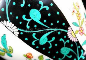 Herendi kézzel festett porcelán "Siang Noir" váza, hibátlan, jelzett, m: 21 cm