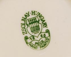 Zsolnay búzavirág mintás süteményes nagy tál, kézzel festett, jelzett, hajszálrepedéssel, d:30 cm