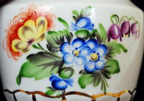 Herendi kézzel festett virágmintás váza, hibátlan, jelzett, m: 14 cm