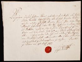 1811 Komárom, német nyelvű bizonylat, felzetes viaszpecséttel, vízjeles papíron