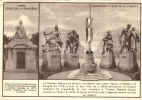 Paris, Place de la Concorde; Budapest, Place de la Liberté; Irredenta postcard, Trianon on the backside (EK)