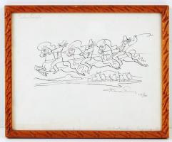 Róna Emy (1904-1988): A bátor legények. Tus, papír, jelzett, 16×20 cm