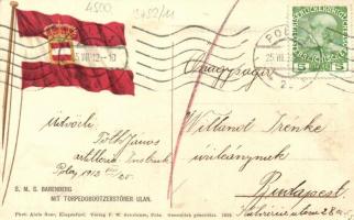1912 SMS Babenberg mit Torpedobootzerstörer Ulan; Phot. Alois Beer / K.u.K. Navy, litho flag on back...