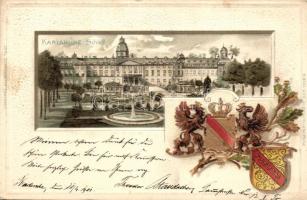 Karlsruhe, Schloss, Passepartoutkarte / castle Emb. coat of arms litho (EK)