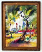 Sztelek jelzéssel: Városszélen. Pasztell, papír, üvegezett keretben, 45x34cm