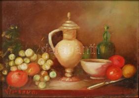 Olvashatatlan jelzéssel: Csendélet. Olaj, farost, keretben, 12×17 cm
