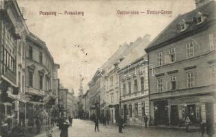Pozsony, Ventur utca, Hermann V. üzlete, festőműhely, vegyi ruhatisztítás / street, shops (wet damage)