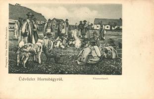 1899 Hortobágy, pásztortűznél, folklór, Pongrácz Géza kiadása (EK)