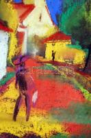 Olvashatatlan jelzéssel: Utca részlet. Pasztell, papír, üvegezett keretben, 40×23 cm