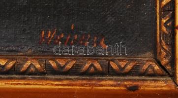 Weiger jelzéssel: Átkelés a tavon. Olaj, vászon, antik keretben, 33×43 cm