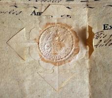 1803 Aljegyzői oklevél sorozásról, rányomott szárazpecséttel /
Charter about enlistment, with dry se...