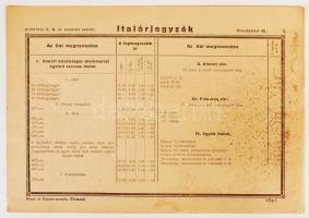 1943 A magyar állam által kiadott hivatalos italárjegyzék a lehetséges legmagasabb ár megjelölésével