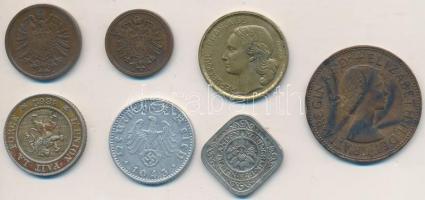 7db vegyes külföldi fémpénz, közte "Német Birodalom 1876. 2pf Cu", "Belgium 1862. 10c...