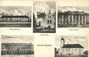 Bicske, Takarékpénztár, Peyer villa, Községháza, Polgári iskola (fa)