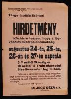 1944 Pestszenterzsébet, Légvédelmi éleslövészetről szóló hirdetmény, felhívás a légoltalmi előírások betartására