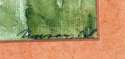 Udvary Pál (1900-1987):Falu határ. Akvarell, papír, jelzett, 48×68 cm