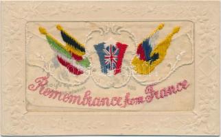 Remembrance from France - Triple Entente flags, silk greeting card
