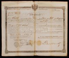 1843 Pest, Katonai szolgálatból való hivatalos elbocsátó levél német nyelven szárazpecséttel / 1843 Pest, Military dismissal letter