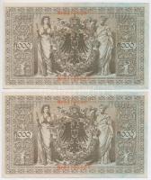 Német Birodalom 1910. 1000M (4x) sorszámkövetőek, hétjegyű sorszám, piros pecsét T:II
German Empire ...