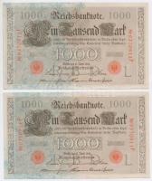 Német Birodalom 1910. 1000M (4x) sorszámkövetőek, hétjegyű sorszám, piros pecsét T:II
German Empire ...