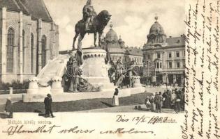 Kolozsvár, Mátyás király szobor, kiadja Schuster Emil / statue (ázott sarok / wet corner)