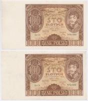 Lengyelország 1934. 100Zl (2x) sorszámkövetők T:I- sarokkopások Poland 1934. 100 Zlotych (2x) sequential serials C:AU corner wears 