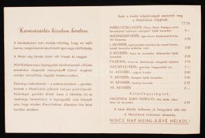 cca 1930-1940 A Meinl Gyula Rt., Magyarország legnagyobb kávészaküzletének árlistája