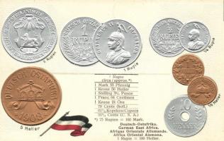 Deutsch-Ostafrika, German East Africa - Set of coins, currency exchange chart Emb. litho