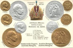 Österreich-Ungarn, Austria-Hungary - Set of Jubilee coins, currency exchange chart Emb. litho