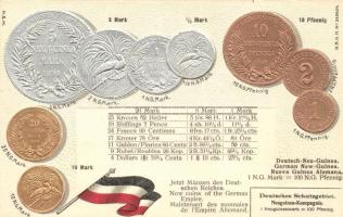 Deutsches Schutzgebiet, German New Guinea - Set of coins, currency exchange chart Emb. litho