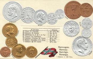 Norway - Set of coins, currency exchange chart Emb. litho