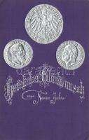 Herzlichen Glückwunsch zum neuen Jahre / New Year, Set of German coins Emb. (cut)