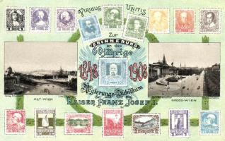 1908 Vienna, Wien; Alt-Wien, Gross-Wien; Set of Austrian stamps, Franz Joseph anniversary